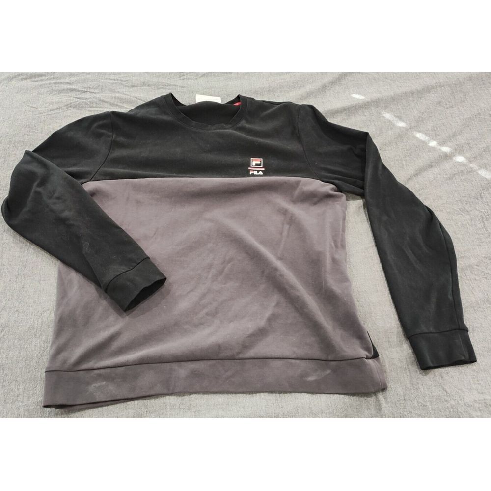 FILA MENS XL BLACK GRAY LONG SLEEVE SWEATSHIRT FRONT LOGO